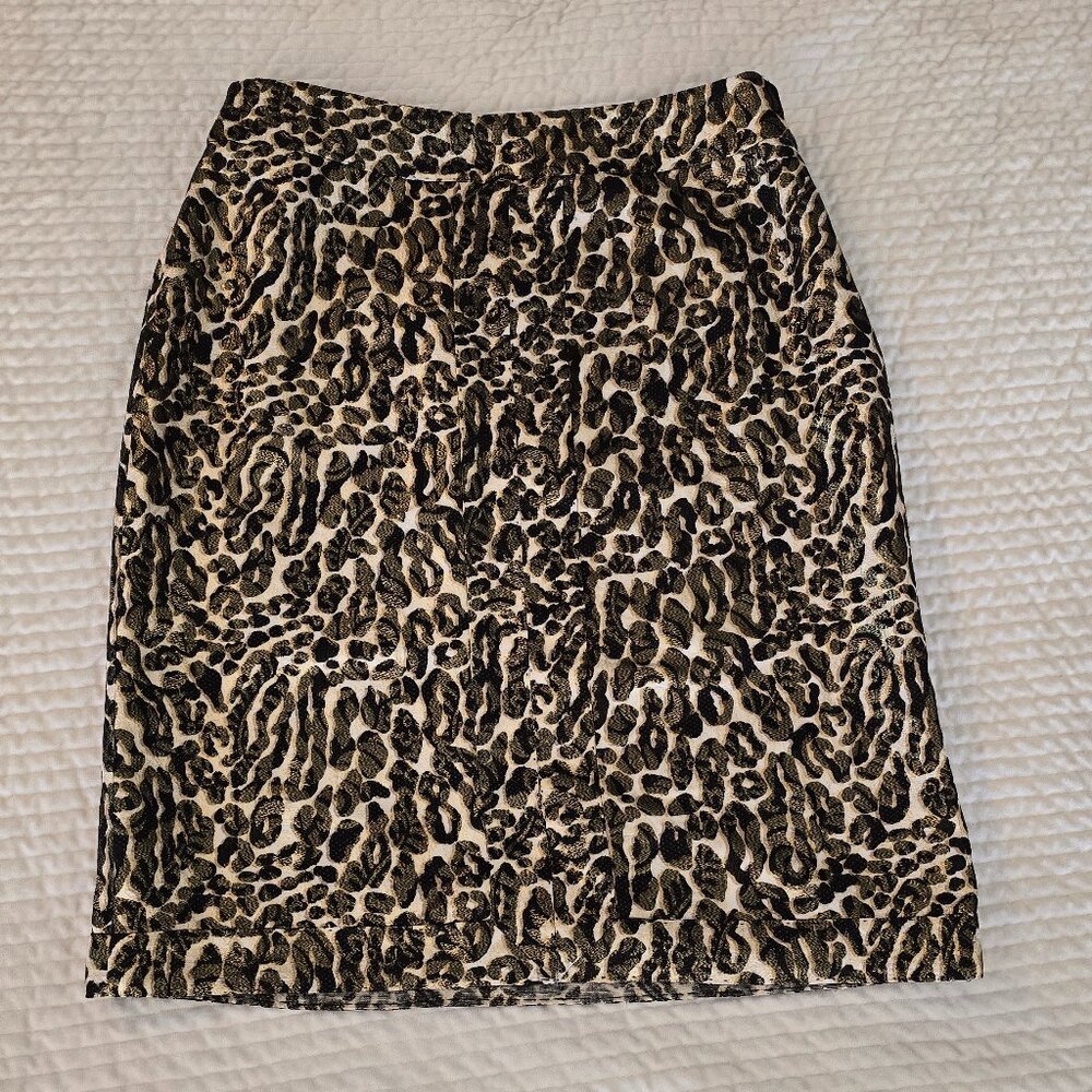 Tory Burch metallic leopard silk pencil skirt